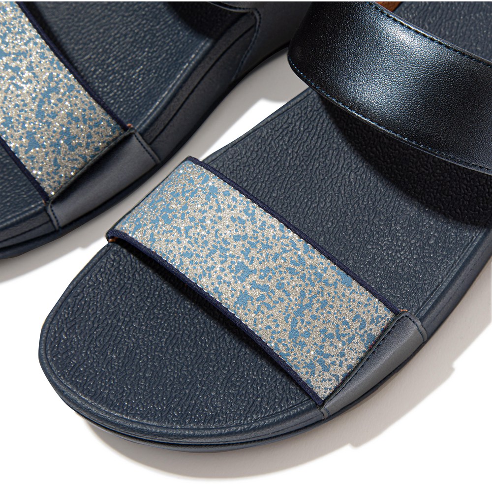 Fitflop Womens Slides Navy - Lulu Shimmer Splash - 40JSNUVPB